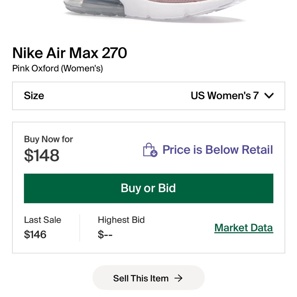 Nike W Air Max 270 Pink Oxford/MTLLC Women size 7 - Picture 6 of 6